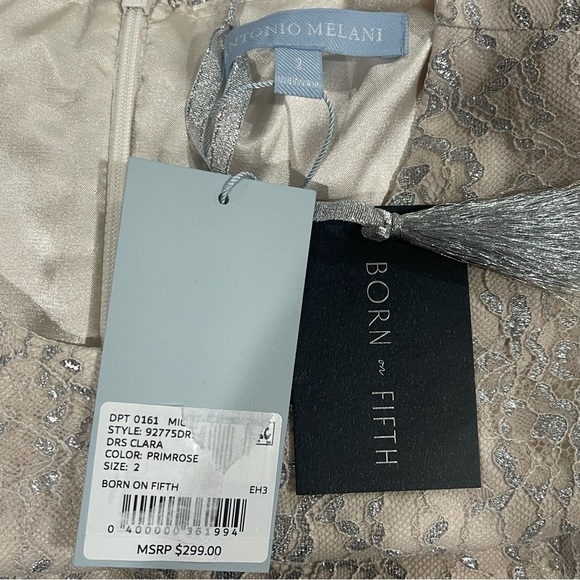 Antonio Melani Born on Fifth Silver Metallic Lace Long Sleeve Tiered Dress NEW - Picture 13 of 14